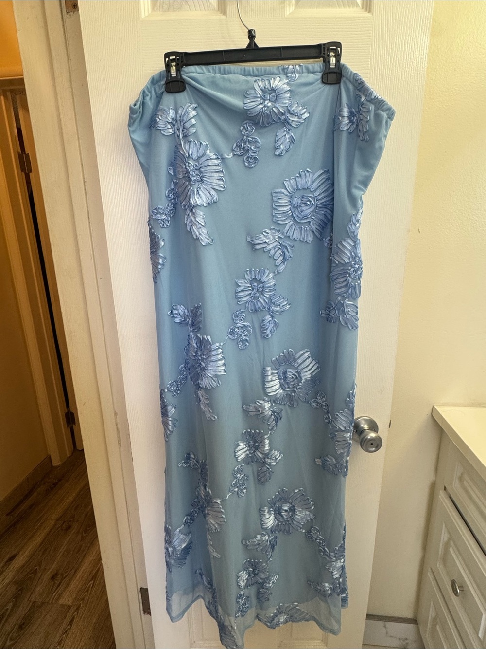 SHEIN Light Blue Maxi Dress with 3D Floral Appliqués